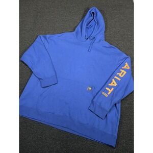Ariat Rebar Roughneck Pullover Hooded Sweatshirt Men's 3XL Blue Drawstrings